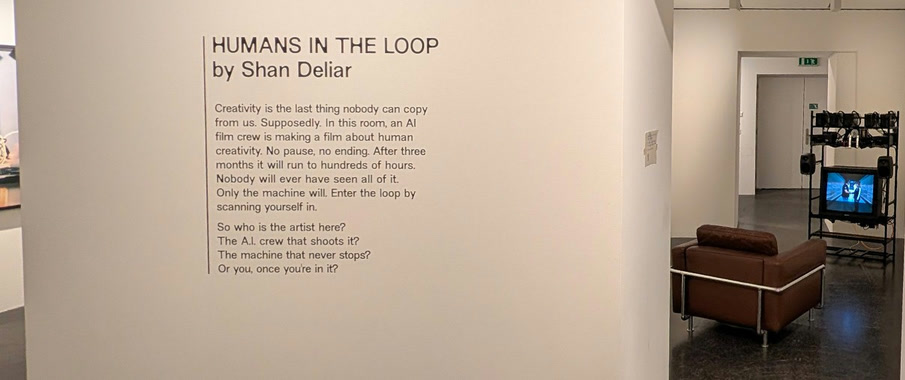 Humans in the Loop by Shan Deliar – wall text and installation at COALMINE Winterthur